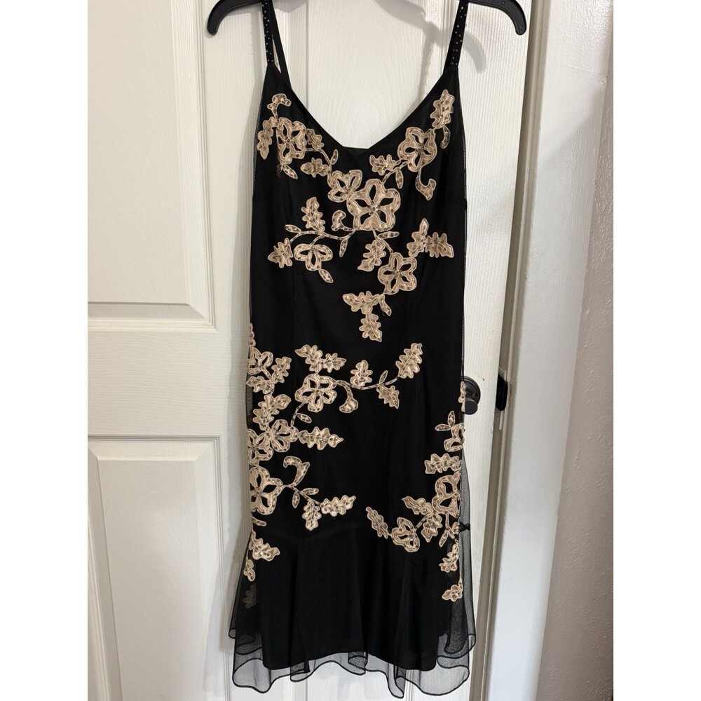 VTG Floral Embellished Slip Dress With Beaded Detail Black Size 8